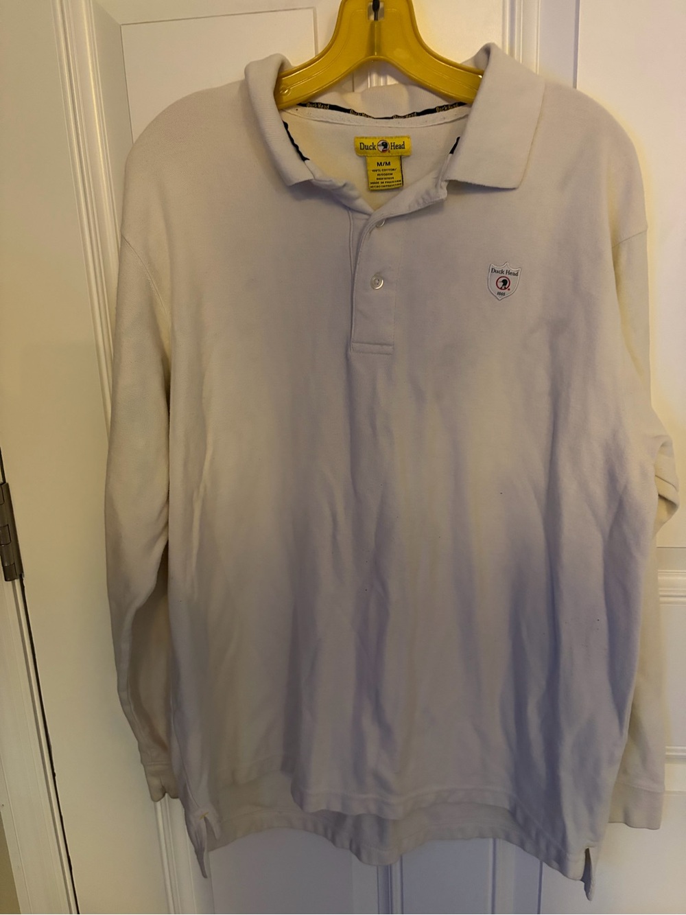 Duck Head Men's White Long-Sleeve Polo with Chest Crest